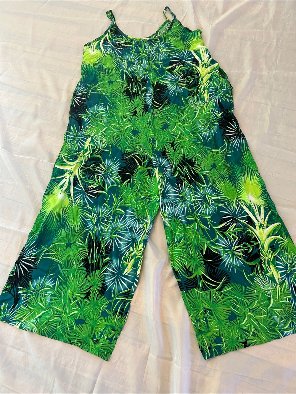 Buenos Ninos Green Tropical Print Wide-Leg Jumpsuit